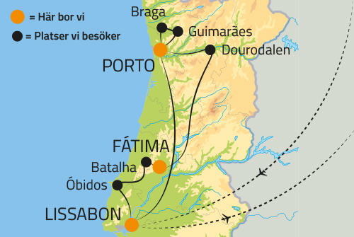 Geografisk karta ver Portugal.